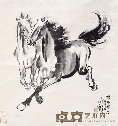 徐悲鸿 双骏图 52×49cm