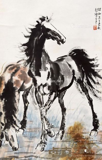 徐悲鸿 双骏图 80×51cm