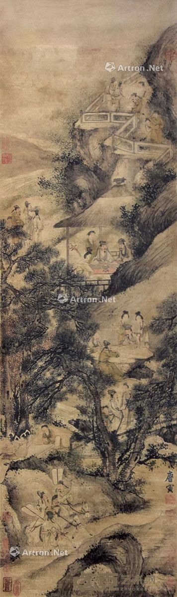 唐寅 亭台会友 138×40cm