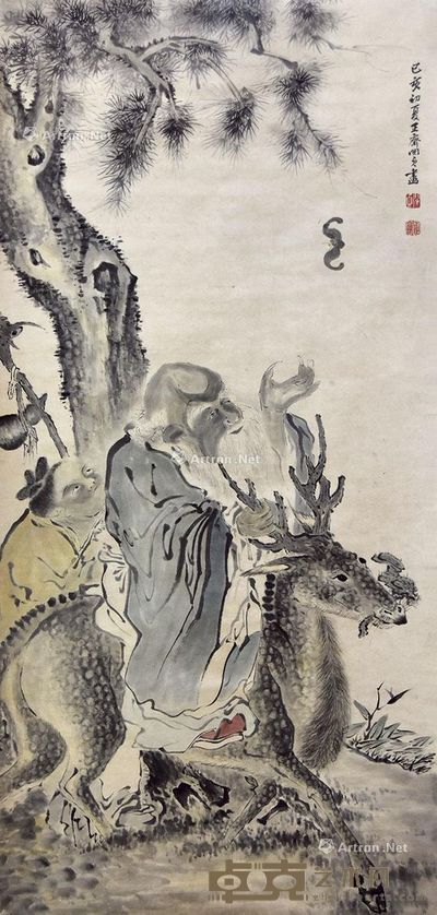 闵贞 福禄寿 137×66cm