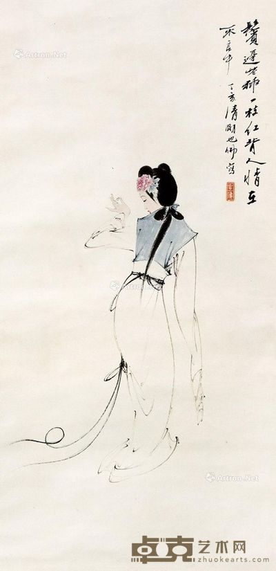 胡也佛 仕女图 68×33cm