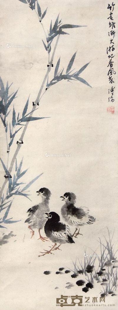 溥儒 竹吉雏 74×28cm