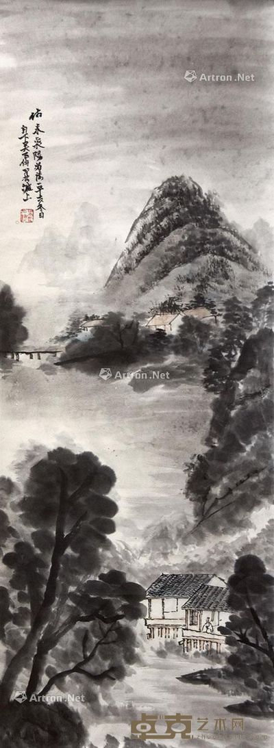吴石僊 山水 107×39cm