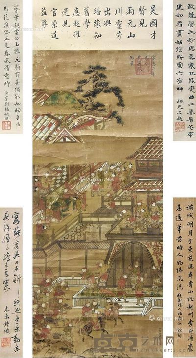 谢环 楼阁图 111×48cm