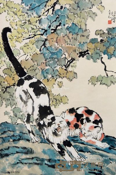 徐悲鸿 双猫图 73×49cm