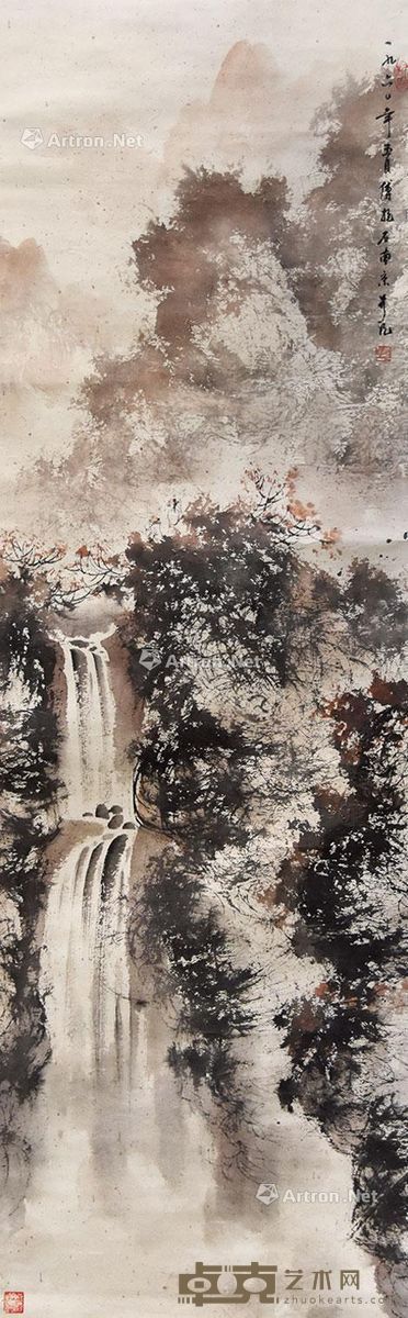 傅抱石 高山飞瀑 139×43cm