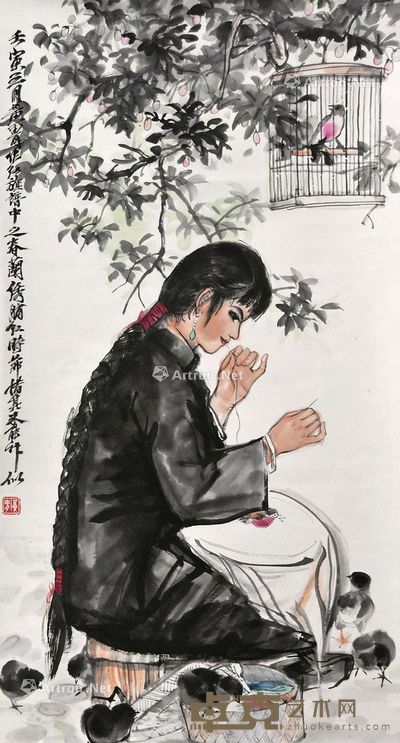 黄胄 绣春图 90×49cm
