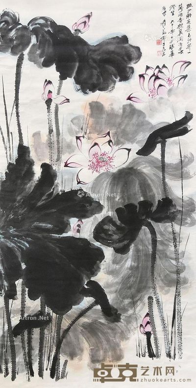 张大千 荷花 136×68cm