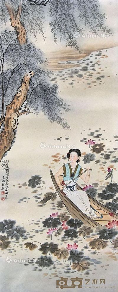 徐操 采莲女 89×37cm