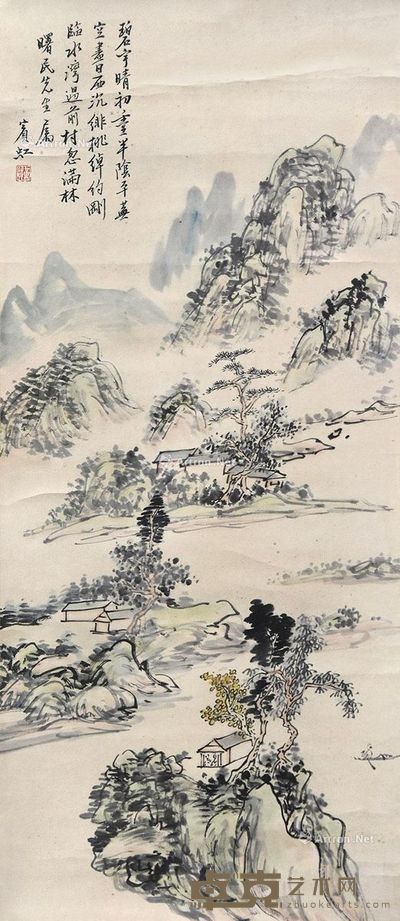 黄宾虹 水过前村 74×32cm