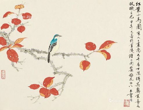 宋玉麐 红叶小鸟图