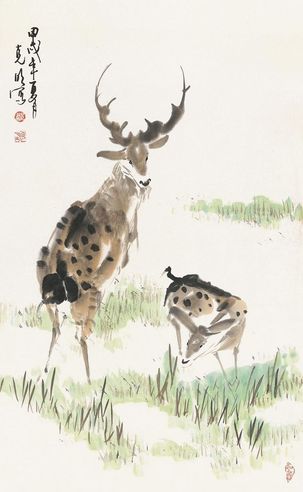 郑克明 双鹿图