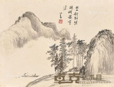 溥心畬 秋溪放艇 30×39cm