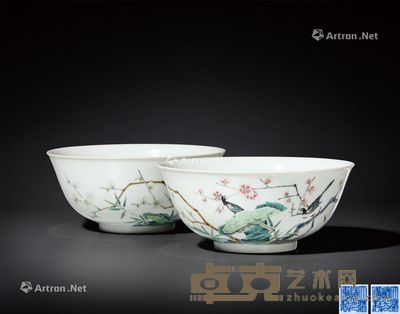 清道光 粉彩喜上梅梢图大碗 (一对) 直径18.6cm