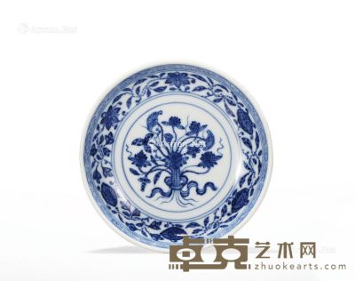 清道光 青花一把莲纹小盘 直径11.5cm