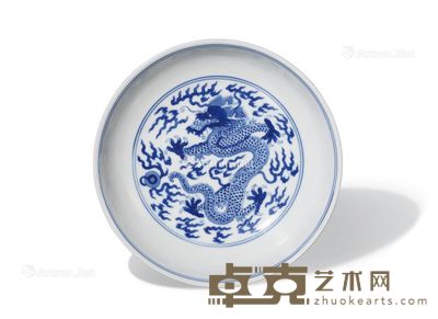 清道光 青花云龙赶珠纹盘 直径17.3cm