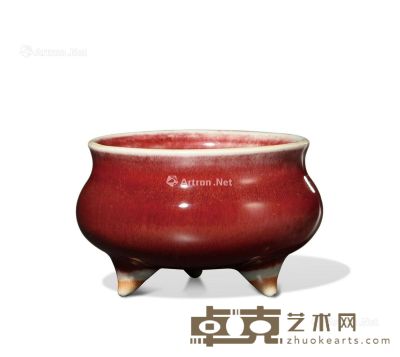 清中期 宝石红釉三足炉 直径10.6cm