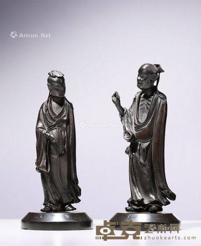 明 铜雕吕洞宾 东方朔立像 （一对） 高20cm；高21cm