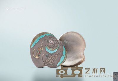 清晚期 银烧蓝“福在眼前”图桃型盖盒 长8.6cm
