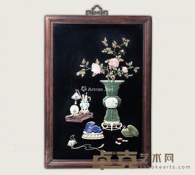 清 红木框漆嵌百宝博古图挂屏 宽70cm；高100cm