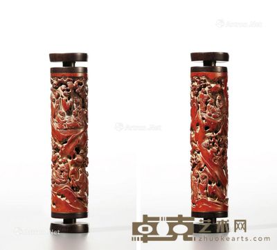 清早期 竹雕松下高士图香筒 高21.2cm