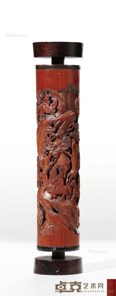 清早期 竹雕老子出关图大香筒 高24.8cm
