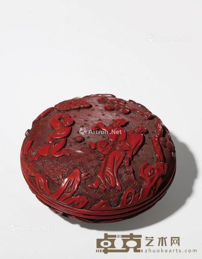 明十六世纪 剔红婴戏蹴鞠图小盖盒 直径9cm