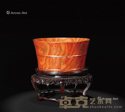 清中期 仿木纹釉描金折枝花卉纹洗 直径17.5cm