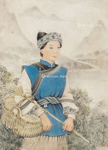 庞熏琹 40年代 苗女 水彩 纸本