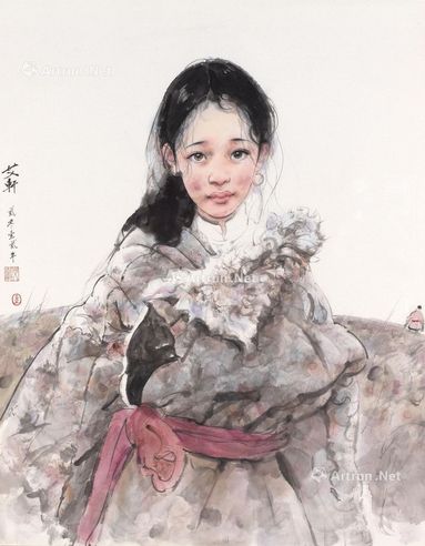 艾轩 2012年作 藏女 水墨 纸本