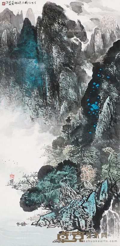 覃绍殷 日下孤帆出晓烟 139×69cm