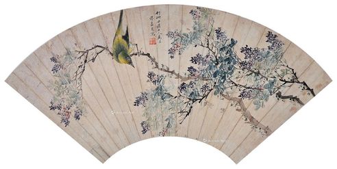缪嘉惠 花鸟扇面