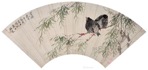 周练霞 花鸟扇面