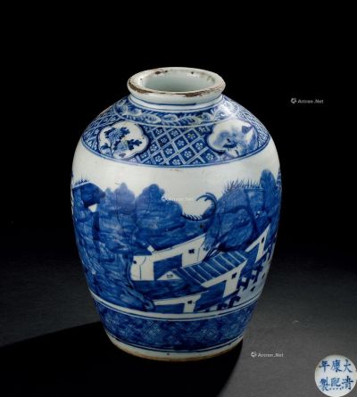 清代（1644-1911） 青花山水纹瓶