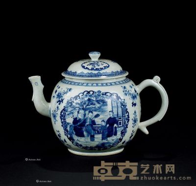 清代（1644-1911） 青花人物纹花卉纹壶 高19cm