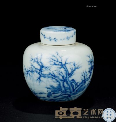 清代（1644-1911） 仿珐琅彩山水人物纹茶叶罐 高10cm