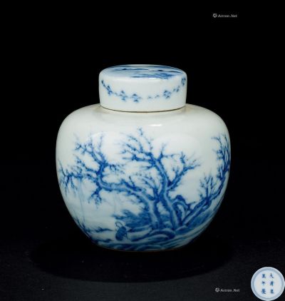 清代（1644-1911） 仿珐琅彩山水人物纹茶叶罐