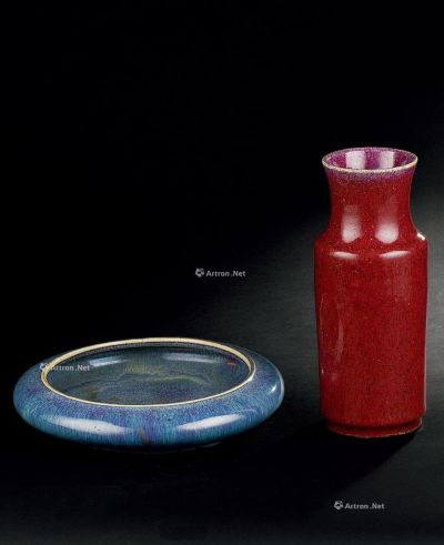 清代（1644-1911） 钧窑水盂 红釉花瓶 （二件一组）