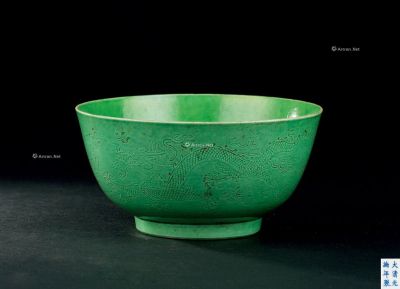 清光绪（1875-1908） 绿釉龙纹碗