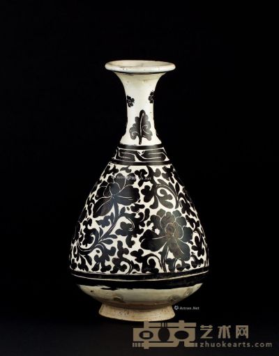 宋代（960-1279） 磁州窑白地黑花花瓶 高29.3cm