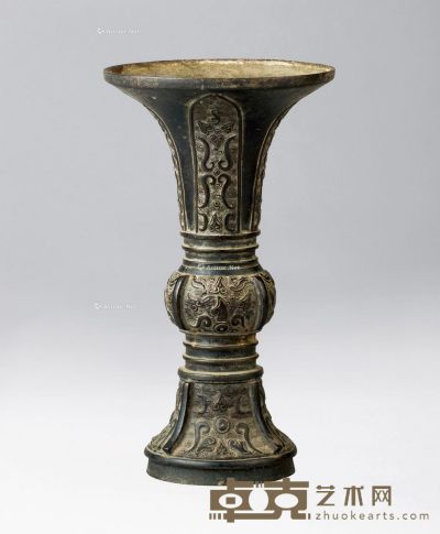 明代（1368-1644） 仿古铜饕餮纹出几花插 高19.9cm