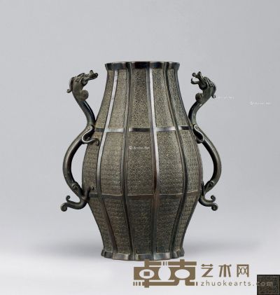 明代（1368-1644） 铜双龙耳瓶 高26cm