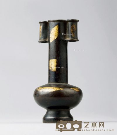 宋代（960-1279） 铜贴金双耳小花插 高11.4cm