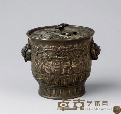 清乾隆（1736-1795） 铜错银双凤耳香熏 高10.5cm