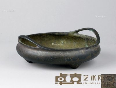 清代（1644-1911） 铜三足双耳香炉 高7cm