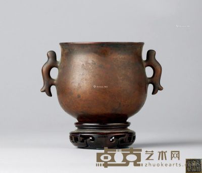 清代（1644-1911） 铜双鱼耳香炉 高8.3cm