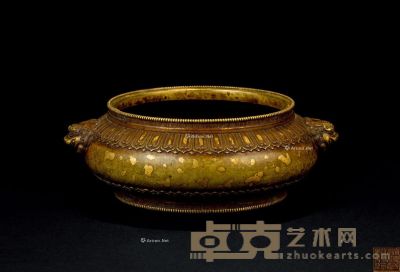 清早期（1644-1775） 铜洒金双兽耳香炉 直径16.2cm；高6.5cm