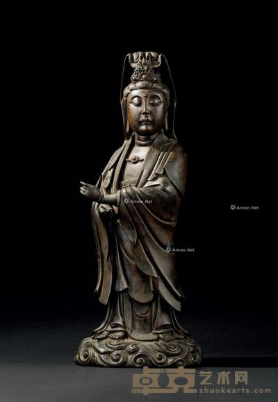 明代（1368-1644） 石叟铜错银观音立像 高38.2cm