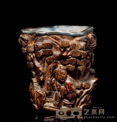 明代（1368-1644） 松树人物纹伽罗杯 高5.8cm