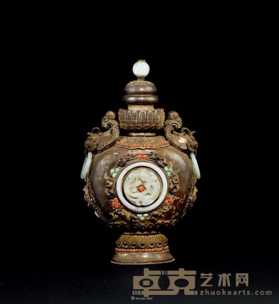 清乾隆（1736-1795） 银制双龙耳镶百宝盖壶 高33cm